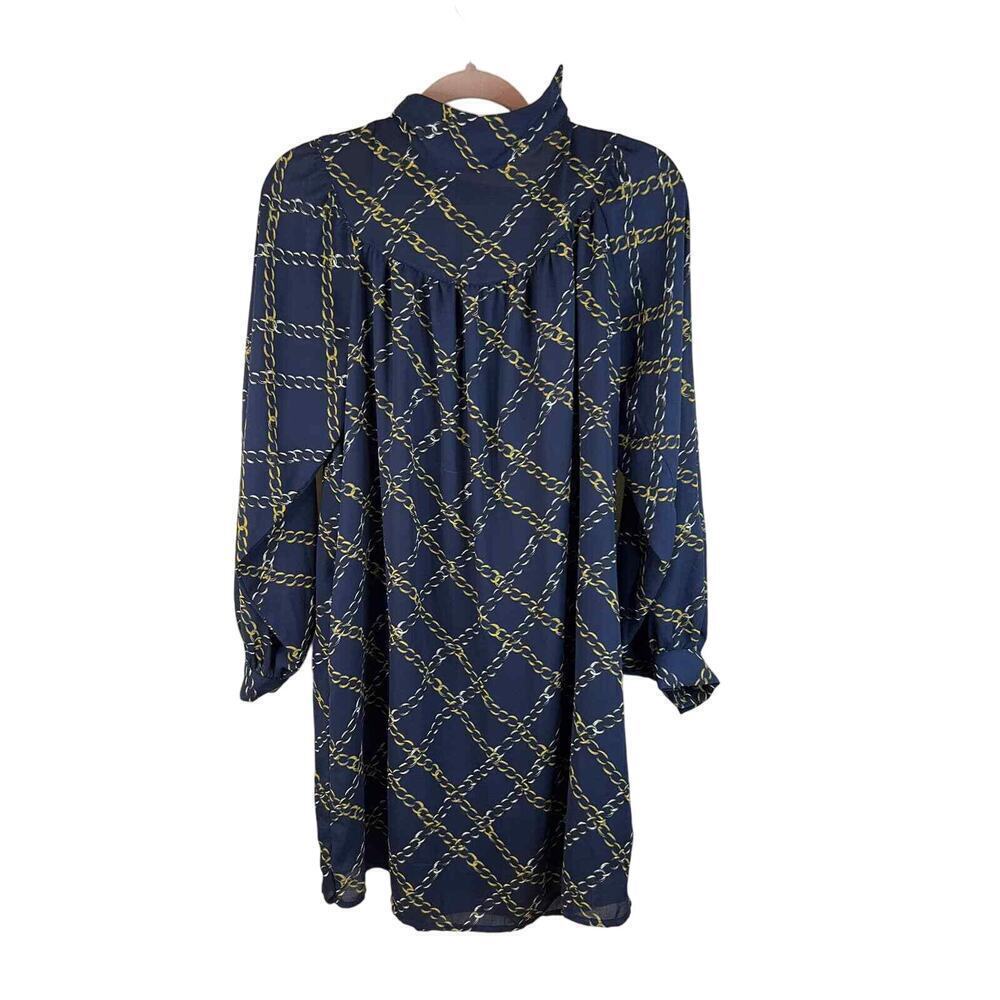 Who What Wear Blue Chain Design Turtle Neck Dress - Small